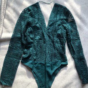 New Primark Long Sleeve Green Lace Bodysuit